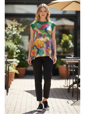 Amma LA Colorful Boho Tunic Top L Abstract Floral Swing #aq
